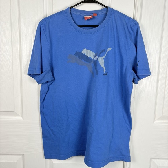 Puma Graphic Logo T Shirt Mens Medium Blue Short Sleeve Crew Neck Athletic Tee - Picture 1 of 7